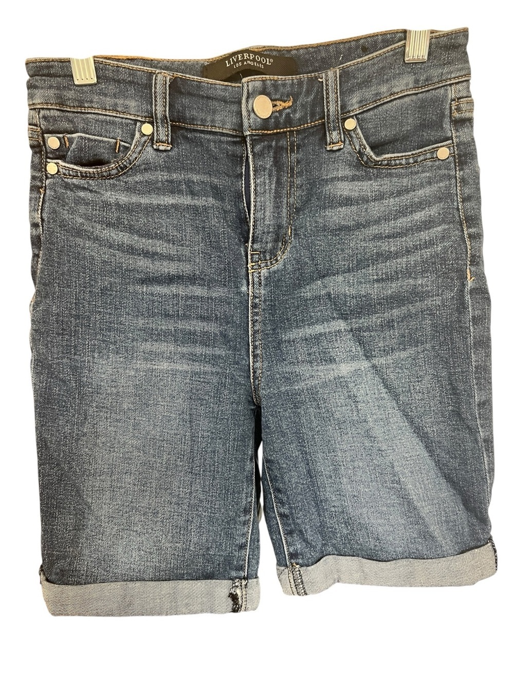 Liverpool Mid-Length Denim Shorts in Washed Blue